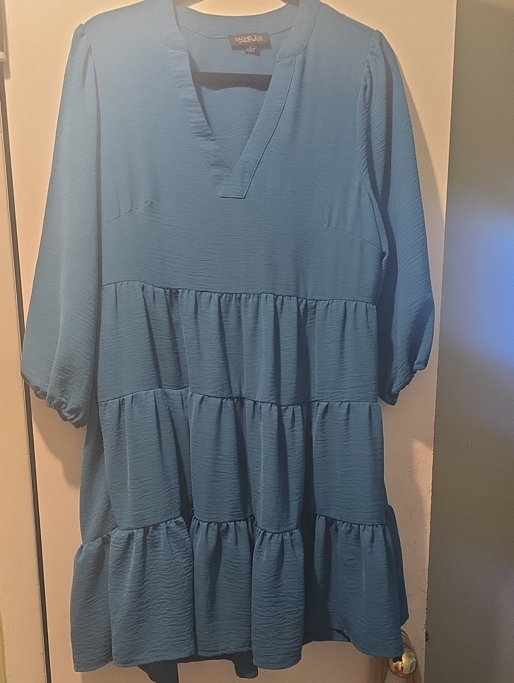 Rachel Zoe Teal Tiered V-Neck Tunic Dress
